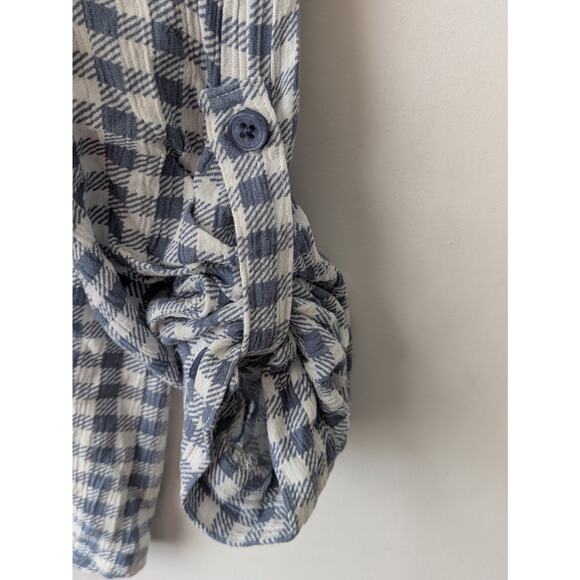 Pink Rose‎ Blouse Womens Small Blue White Gingham Check Plaid Tie Front Button - Picture 7 of 7
